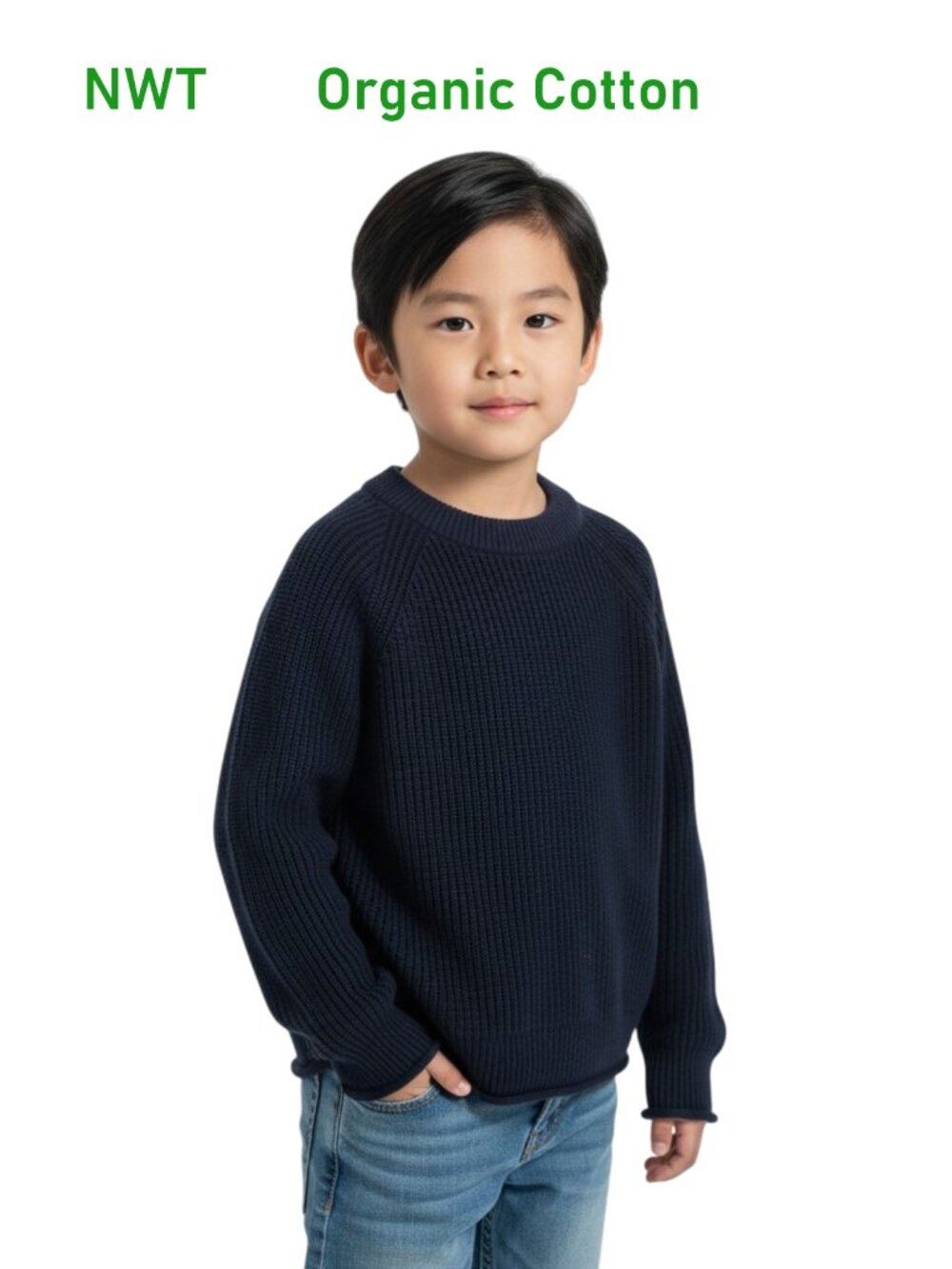 MUSLI Organic Cotton Navy Knit Long Sleeve Sweater - Size 6Y